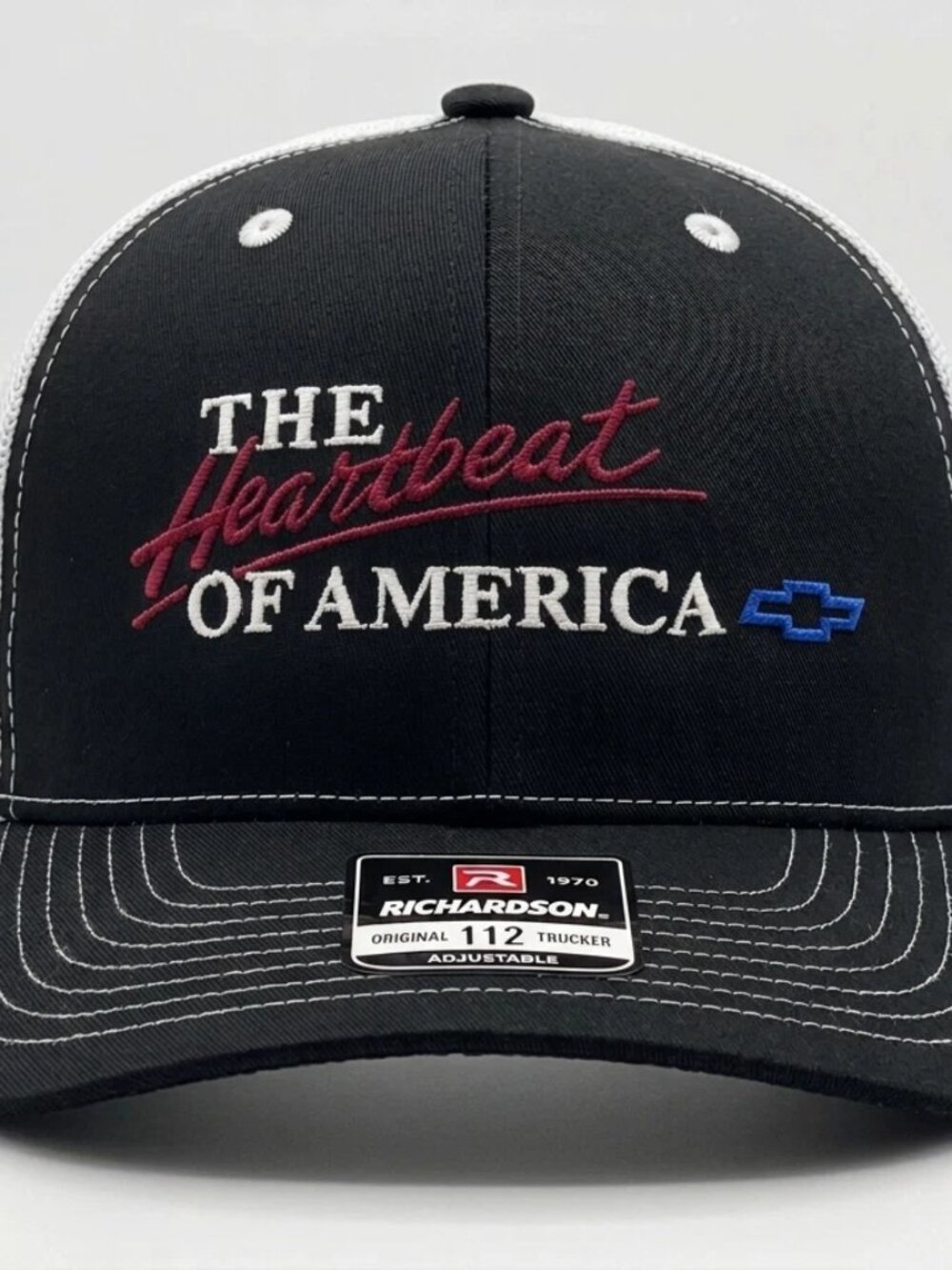 The Heartbeat of America Hat Richardson 112 Chevy White, red blue black trucker